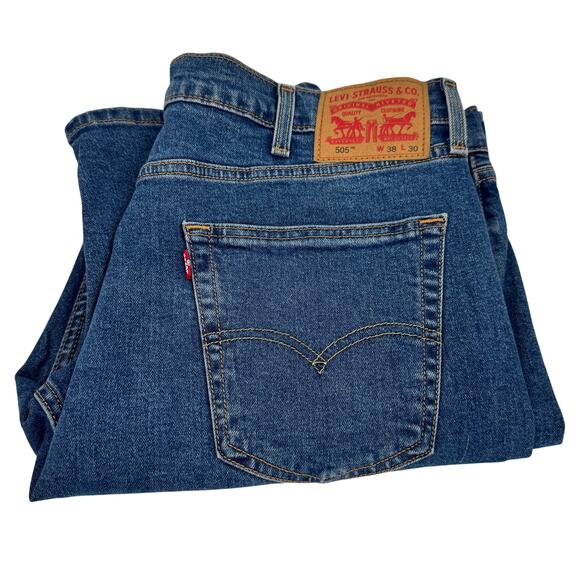 Levi's 505 Jeans Mens 38x30 ACTUAL Regular Fit Straight Leg Blue Denim - Picture 1 of 10
